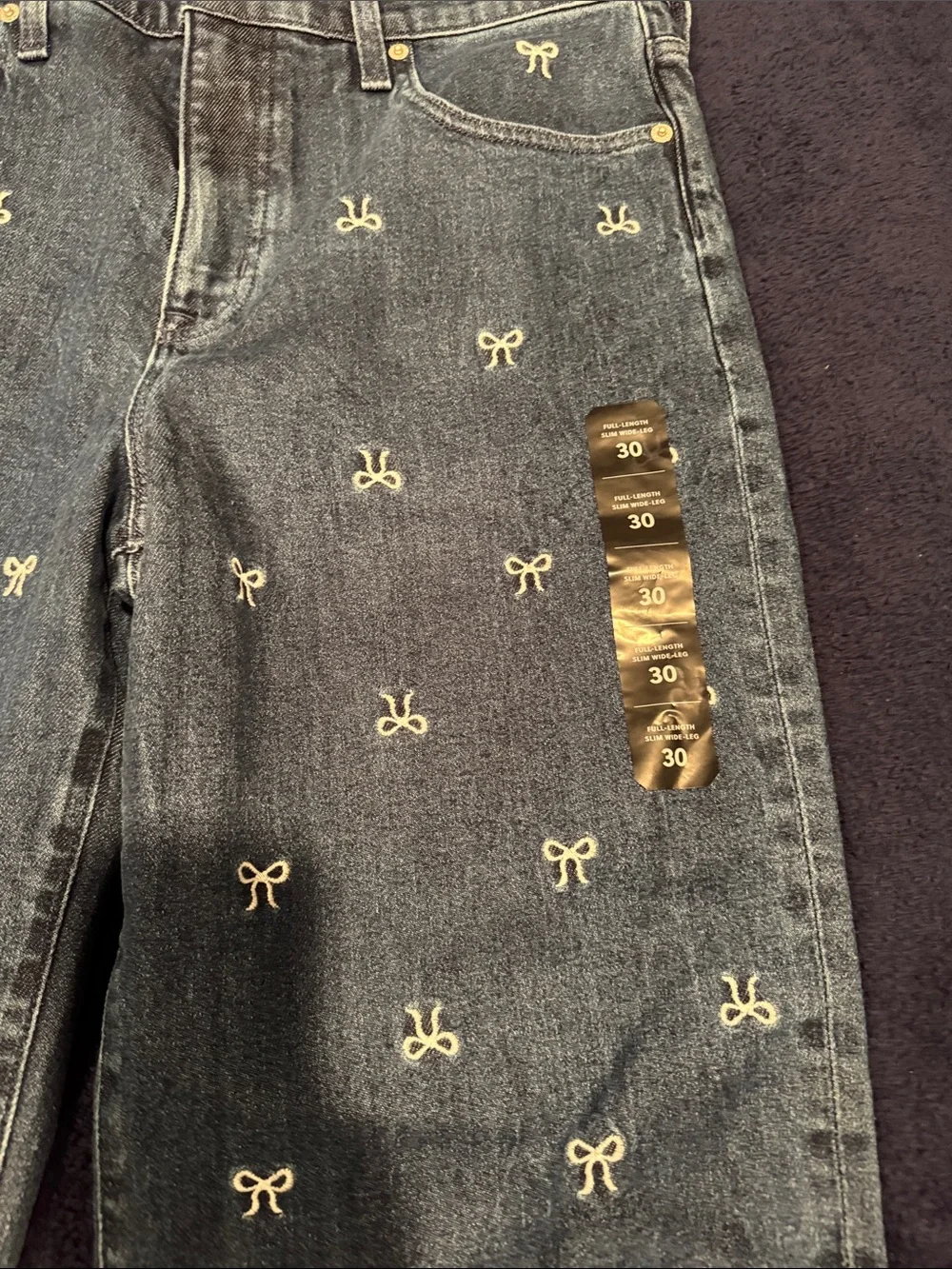 J. Crew Dark Blue Embroidered Bow Jeans